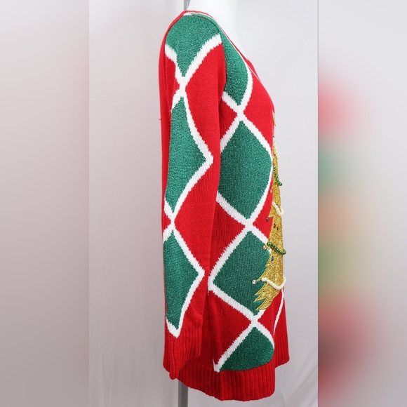 Kohl's Red and Green Holiday Dress with Gold Tree - Picture 3 of 12